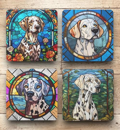 Dalmatiër Glas in Lood onderzetters met houder, Huis en Inrichting, Woonaccessoires | Onderzetters, Nieuw, Glas of Kopje, Ophalen of Verzenden