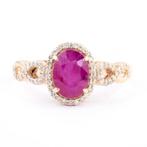 Gouden ring met robijn (1.63 krt )& diamanten (0,19 krt), Nieuw, Ophalen of Verzenden, 17 tot 18, Met edelsteen