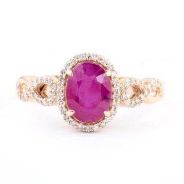 Gouden ring met robijn (1.63 krt )& diamanten (0,19 krt) beschikbaar voor biedingen