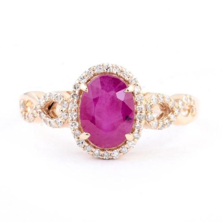 Gouden ring met robijn (1.63 krt )& diamanten (0,19 krt), Sieraden, Tassen en Uiterlijk, Ringen, Nieuw, Dame, 17 tot 18, Goud