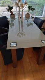 Glazen Eettafel met Lederen Stoelen, Ophalen, Gebruikt, Modern, 4 tot 6 stoelen