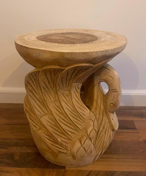 Handgemaakte suar-Houren bijzettafel ZWAAN +/- 40cm hoog, Antiek en Kunst, Kunst | Beelden en Houtsnijwerken, Ophalen of Verzenden