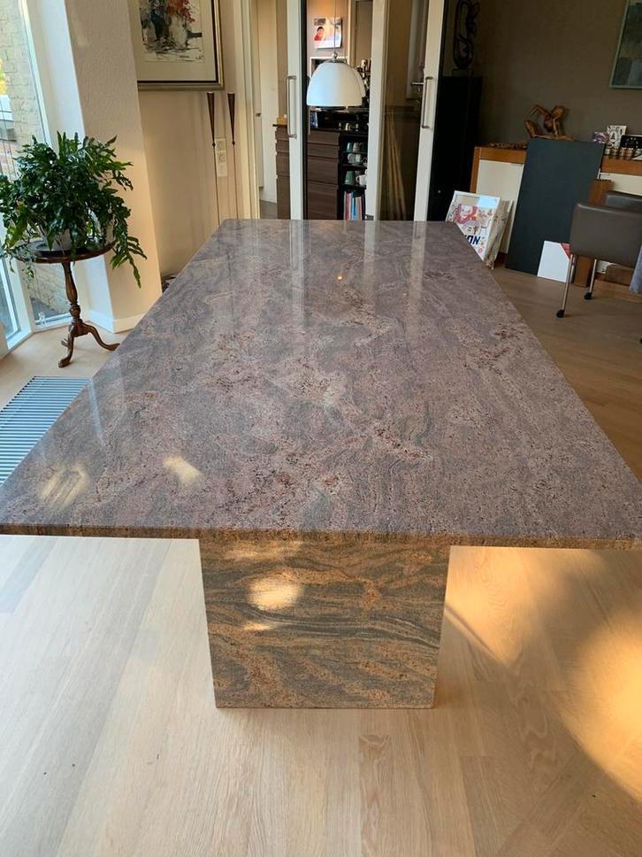 Granieten eettafel 100 x 220 cm, Huis en Inrichting, Tafels | Eettafels, Zo goed als nieuw, 100 tot 150 cm, 200 cm of meer, Vijf personen of meer