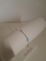 Zilveren gourmet enkelbandje met blauw dolfijntje 15 cm, Ophalen of Verzenden, Nieuw, Zilver