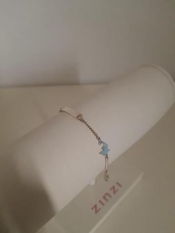 Zilveren gourmet enkelbandje met blauw dolfijntje 15 cm beschikbaar voor biedingen