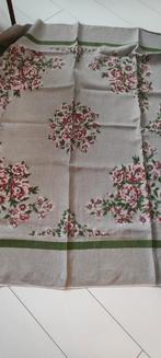Vintage tafelkleed katoen grijsbruin met bloemen roze, Ophalen of Verzenden, Gebruikt, Rechthoek, Binnen