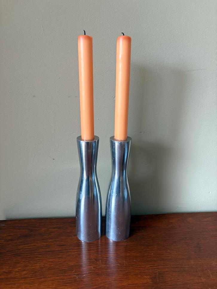 Vintage Ikea Erika Pekkari Gotta space age chrome kandelaars, Huis en Inrichting, Woonaccessoires | Kandelaars en Kaarsen, Gebruikt