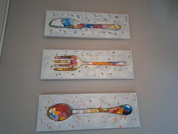 Lepel, vork en mes schilderijen.  beschikbaar voor biedingen