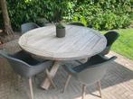 Teak houten ronde tuintafel D150cm, Ophalen, Gebruikt, Eettafel, 6 zitplaatsen