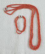 Antiek Vintage Bloedkoraal set., Sieraden, Tassen en Uiterlijk, Antieke sieraden, Ophalen of Verzenden, Zilver, Ketting, Met edelsteen