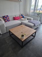 Massief houten salontafel op stalen frame, Ophalen, Gebruikt, 50 tot 100 cm, Minder dan 50 cm