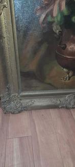 Schilderij met bloemen en beeldje, Ophalen of Verzenden