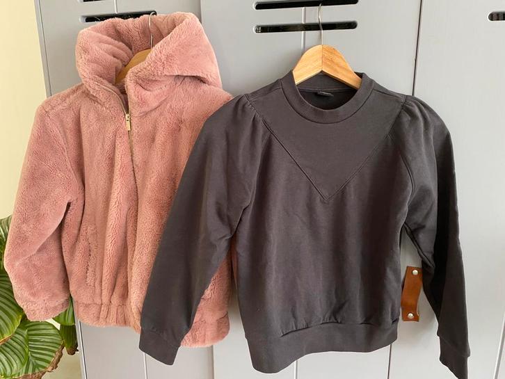 Tussenjas bontjas faux fur herfst jas + sweater trui 146 152, Kinderen en Baby's, Kinderkleding | Maat 146, Gebruikt, Meisje, Trui of Vest