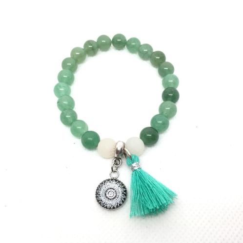 Prachtige groene aventurijn armband met mandala charme, Sieraden, Tassen en Uiterlijk, Edelstenen, Nieuw, Ophalen of Verzenden