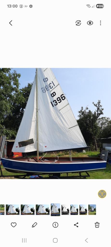 Zeilboot  Schakel, hout, trailer, dekzeil, lichtonderh nodig, Watersport en Boten, Open zeilboten, Gebruikt, Schakel, 6 meter of meer