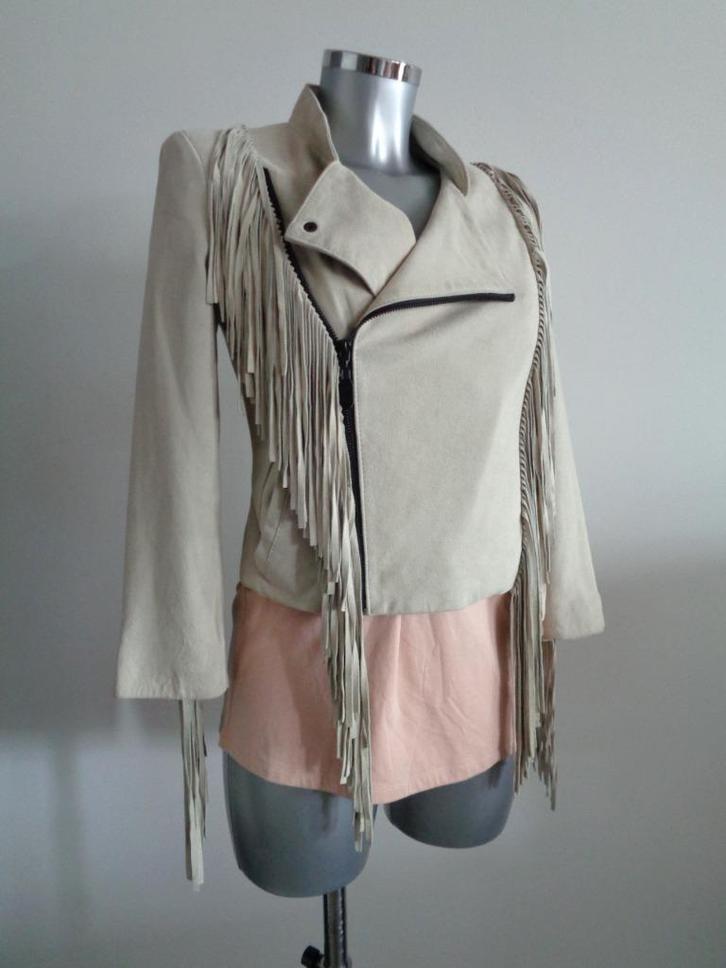 PRUNE zacht leren jasje met fringe, maat 36 NIEUW, Kleding | Dames, Jasjes, Kostuums en Pakken, Nieuw, Jasje, Maat 36 (S), Overige kleuren