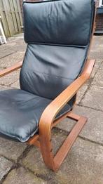 Ikea poang stoel met leren bekleding, Huis en Inrichting, Fauteuils, Ophalen, Zo goed als nieuw, 50 tot 75 cm