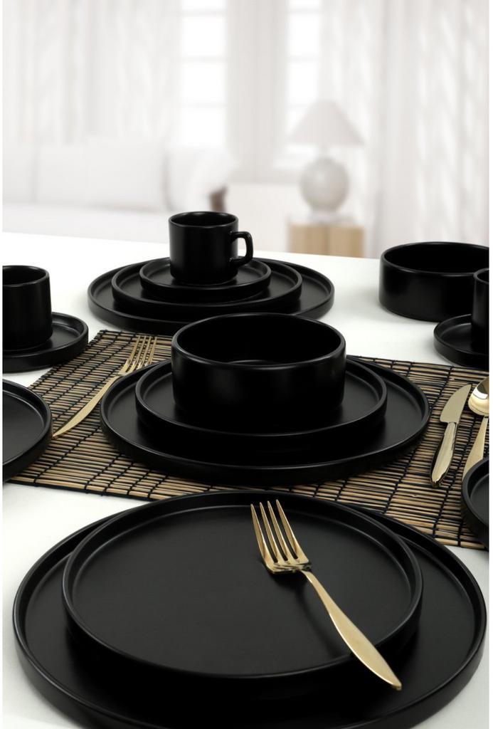 Asir keramisch dinerservies - 20-delig - mat zwart nieuw, Huis en Inrichting, Keuken | Servies, Nieuw, Compleet servies, Effen