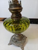 Antieke Brenner Olielamp, Groen Glas, Ophalen