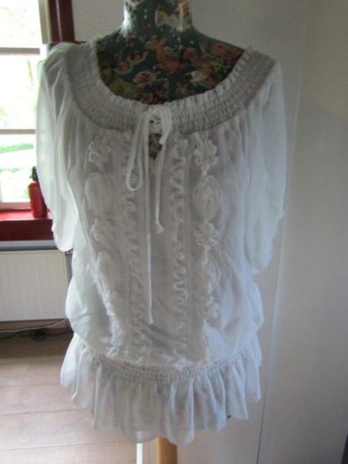 D660 N & T mt S-M tuniek blouse blouson wit chiffon zijde, Kleding | Dames, Blouses en Tunieken, Zo goed als nieuw, Maat 36 (S)