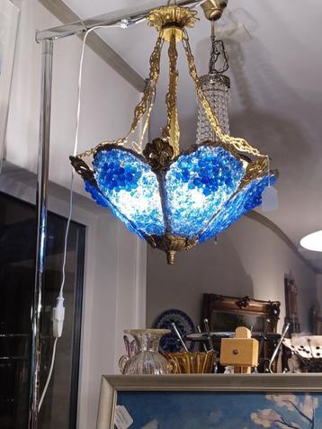 antieke hanglamp blauw glas beschikbaar voor biedingen