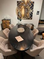 Zwarte of bruine ovale eettafel inclusief draaibare stoelen!, Teakhout, 100 tot 150 cm, 200 cm of meer, Ophalen of Verzenden