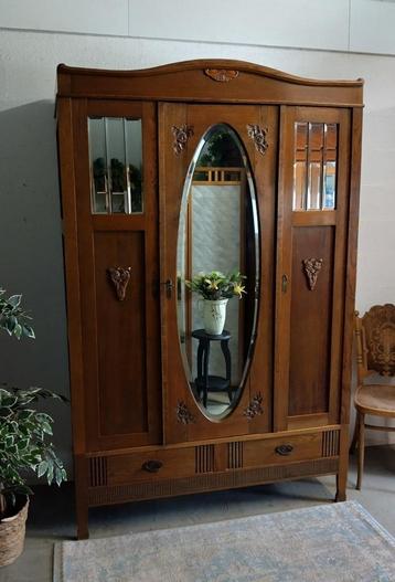 Demontabele eiken vintage art-deco spiegel- kledingkast beschikbaar voor biedingen