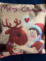 Kerst retro print kussenhoes rendier kerstkrans sneeuwpop, Ophalen of Verzenden, Nieuw, Vierkant