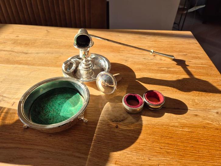 Verzilverde Kaarsenstandaard Set met Accessoires, Antiek en Kunst, Antiek | Goud en Zilver, Ophalen of Verzenden