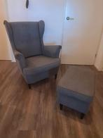 Fauteuil + poef IKEA STRANDMON donkergrijs, Huis en Inrichting, Fauteuils, Ophalen, Gebruikt, 75 tot 100 cm, 75 tot 100 cm