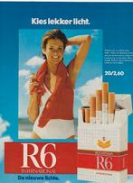 Retro reclame 1982 R6 sigaretten genietend in de zon, Verzenden, Overige typen