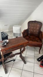 Antieke leren rotan fauteuil, Huis en Inrichting, Fauteuils, Ophalen, Gebruikt, 50 tot 75 cm, Leer