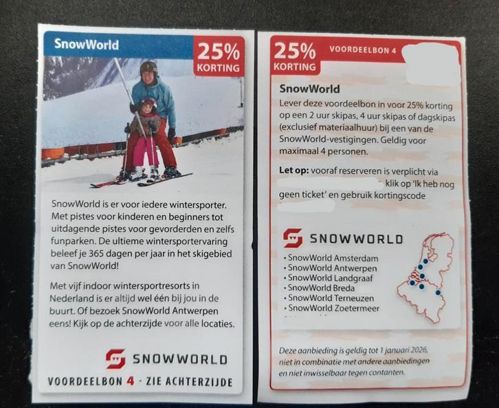 SnowWorld 25 % korting voor max. 4 personen., Tickets en Kaartjes, Kortingen en Cadeaubonnen