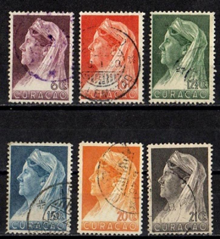Curaçao nr. 126-131 Koningin Wilhelmina 1936 gestempeld, Postzegels en Munten, Postzegels | Nederlandse Antillen en Aruba, Gestempeld