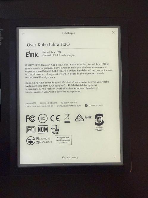 TKA Kobo Libra H20, Computers en Software, E-readers, Gebruikt, 7 inch, 8 GB, Bluetooth, Touchscreen, Audio, Waterbestendig, Wi-Fi