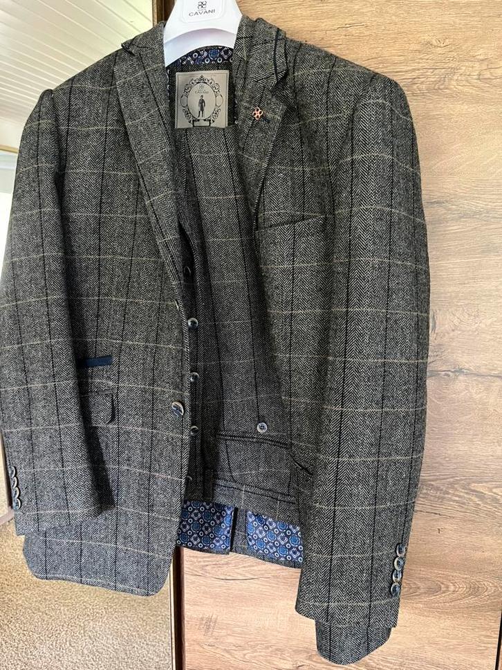 Cavani driedelig “Peaky blinders” pak, Kleding | Heren, Kostuums en Colberts, Zo goed als nieuw, Maat 52/54 (L), Grijs, Ophalen