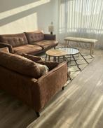 Bruine bank set 3 en 2 persoons, Ophalen, Gebruikt, 75 tot 100 cm, Stof