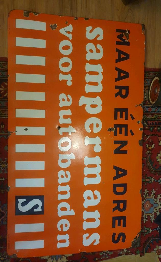 Emaille bord Autobanden Sampermans Heerlen XXL, Verzamelen, Merken en Reclamevoorwerpen, Zo goed als nieuw, Reclamebord, Ophalen of Verzenden