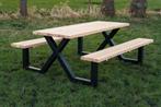 Douglas picknicktafels met stalen X frame, Nieuw, Rechthoekig, Ophalen of Verzenden, Hout