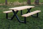Douglas picknicktafels met stalen X frame, Ophalen of Verzenden, Nieuw, Rechthoekig, Hout