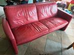 Leolux bank rood leer, Ophalen, Gebruikt, Minder dan 75 cm, 150 tot 200 cm
