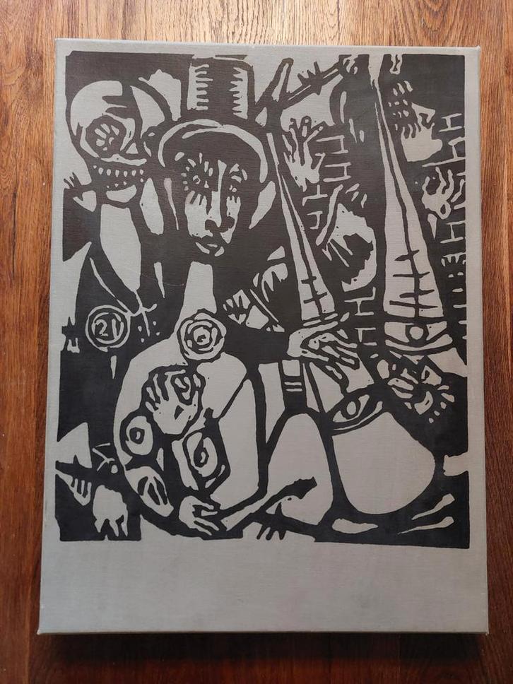 Aad de Haas - De Dood en het Meisje - Lino Snedes, Antiek en Kunst, Kunst | Etsen en Gravures, Ophalen of Verzenden