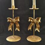 Prachtige brocante gouden kandelaars met strik, Ophalen of Verzenden, Kristal