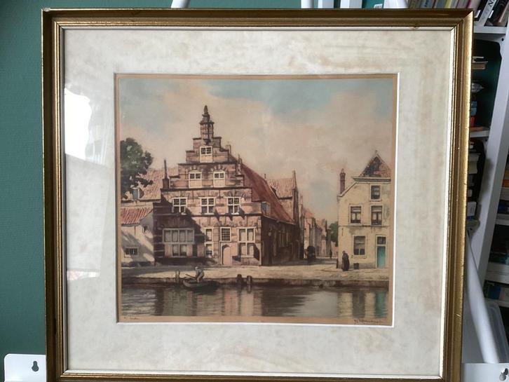 H E Roodenburg stadstimmerhuis Leiden 1932 ets, Antiek en Kunst, Kunst | Schilderijen | Klassiek, Ophalen
