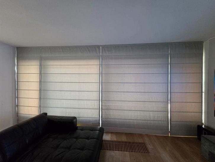 Grijze vouw gordijnen, 5 delen, Huis en Inrichting, Stoffering | Gordijnen en Lamellen, Gebruikt, 200 cm of meer, 200 cm of meer