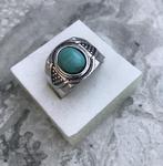 Ring Tibet zilver met Turquoise steen M-19 ongedragen NIEUW, 18 tot 19, Nieuw, Ophalen of Verzenden, Dame of Heer