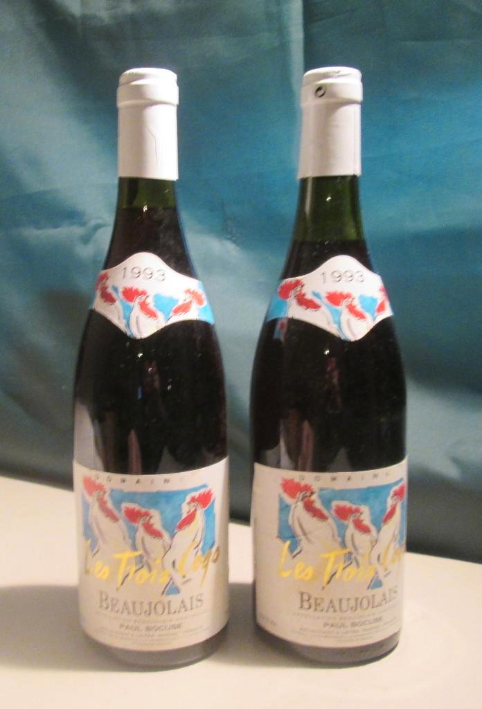 2x Les Trois Coqs Beaujolais - Paul Bocuse - 1993, Verzamelen, Wijnen, Zo goed als nieuw, Rode wijn, Frankrijk, Vol, Ophalen of Verzenden