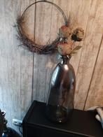 Glazen vaas met kunstrozen kunstbloemen, Huis en Inrichting, Ophalen of Verzenden, Zo goed als nieuw