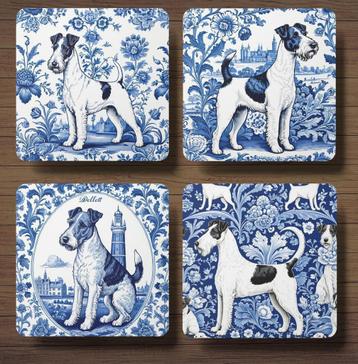 Fox Terriër Delfts Blauw onderzetters met houder beschikbaar voor biedingen