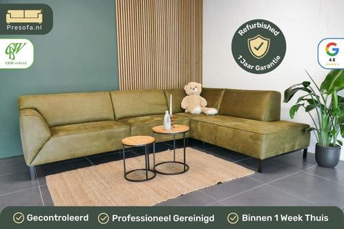Refurbished Moderne Hoekbank Groen microvezel, Huis en Inrichting, Banken | Bankstellen, Zo goed als nieuw, Hoekbank, Vierpersoons of meer